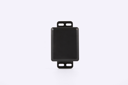 Black GPS tracker with two small tabs on a white background