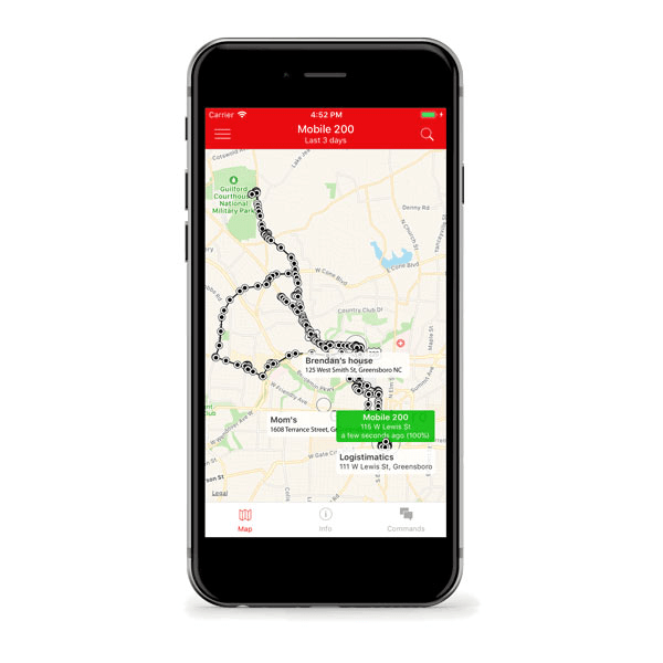 Smartphone displaying a map application on a white background